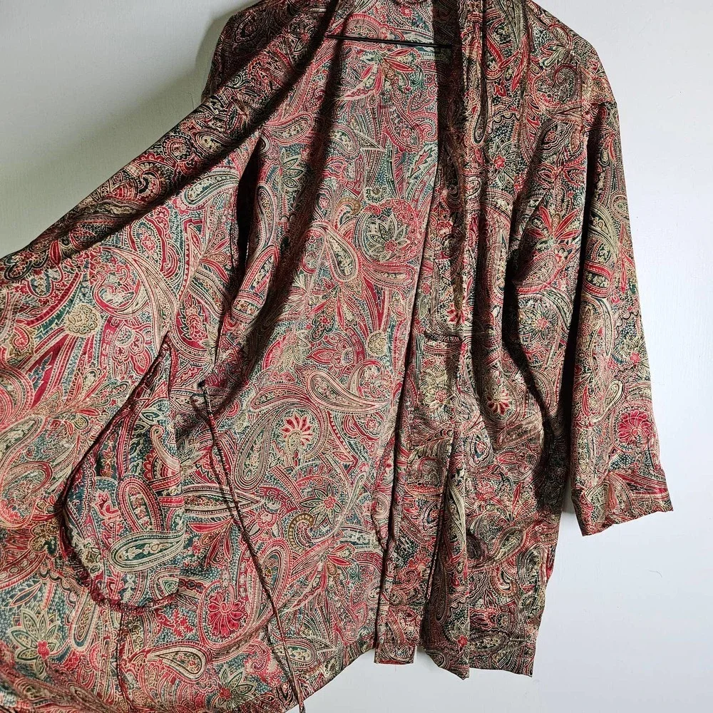 Vintage 90s Victoria's Secret 2pc Sleepshirt Kimono Robe XS OS Paisley Satin Set